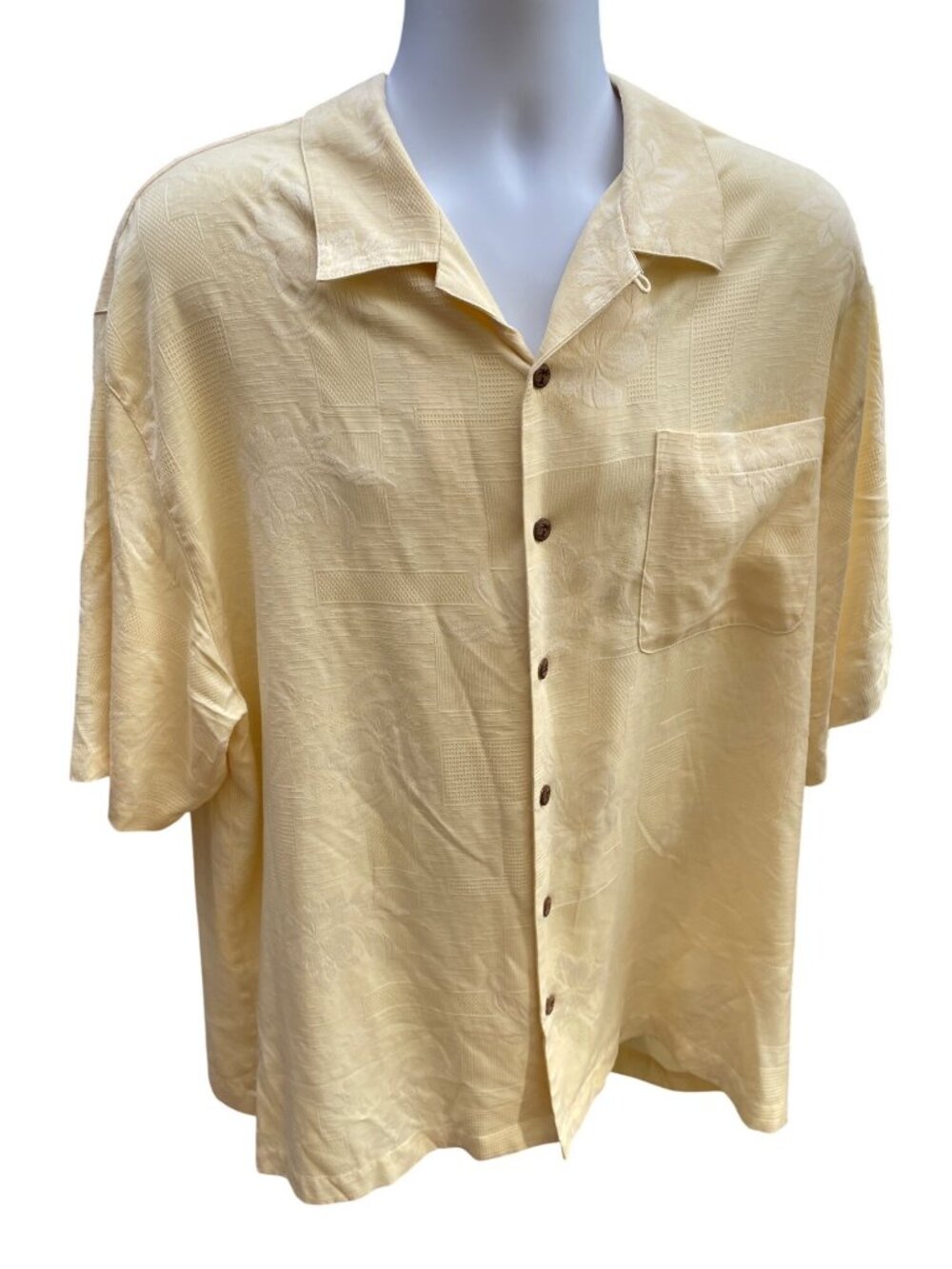 Silk Shirt Beige Floral Pattern Wood Buttons Beach Yellow Jamaica Jaxx Mens XL